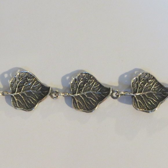 Sterling “Leaf” Link Bracelet Bangle - Picture 5 of 6
